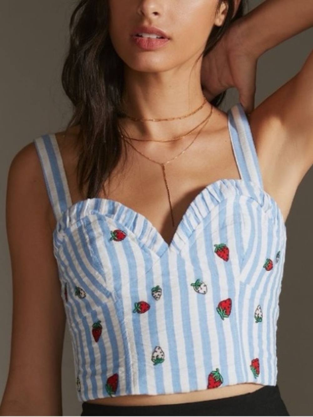 Anthropologie Maeve Strawberry Embroidered Top